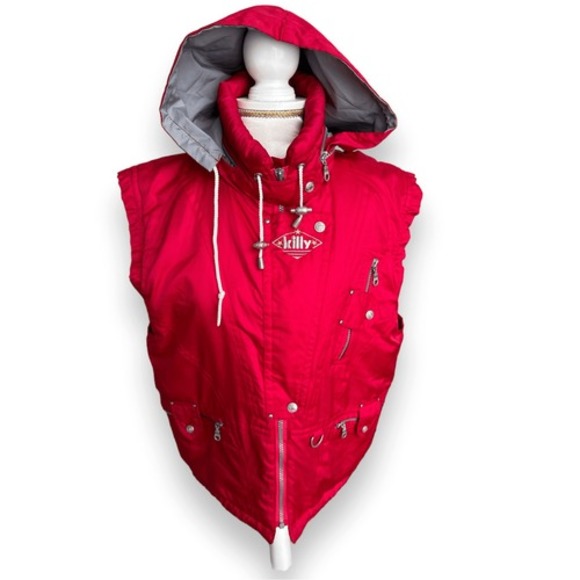 Vintage Y2K Killy Red Hooded Ski Vest Jacket Size 8 Recco Rescue System Outdoor - Picture 2 of 7
